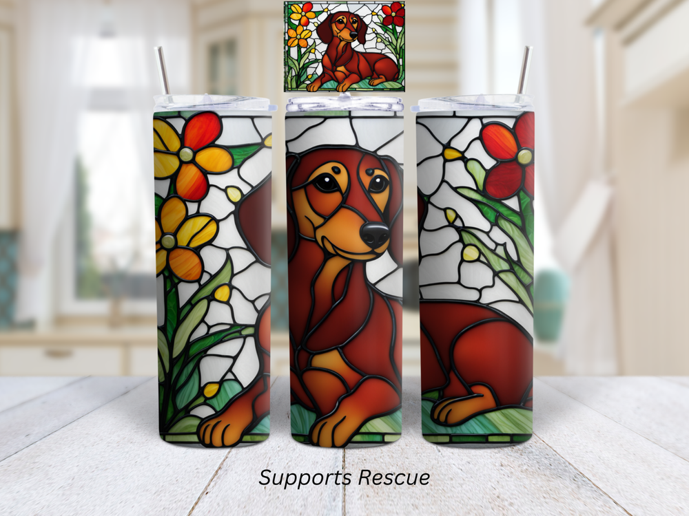 Stained Glass Dachshund Dog Vibrant 20 oz Stainless Steel Insulated Tumbler
