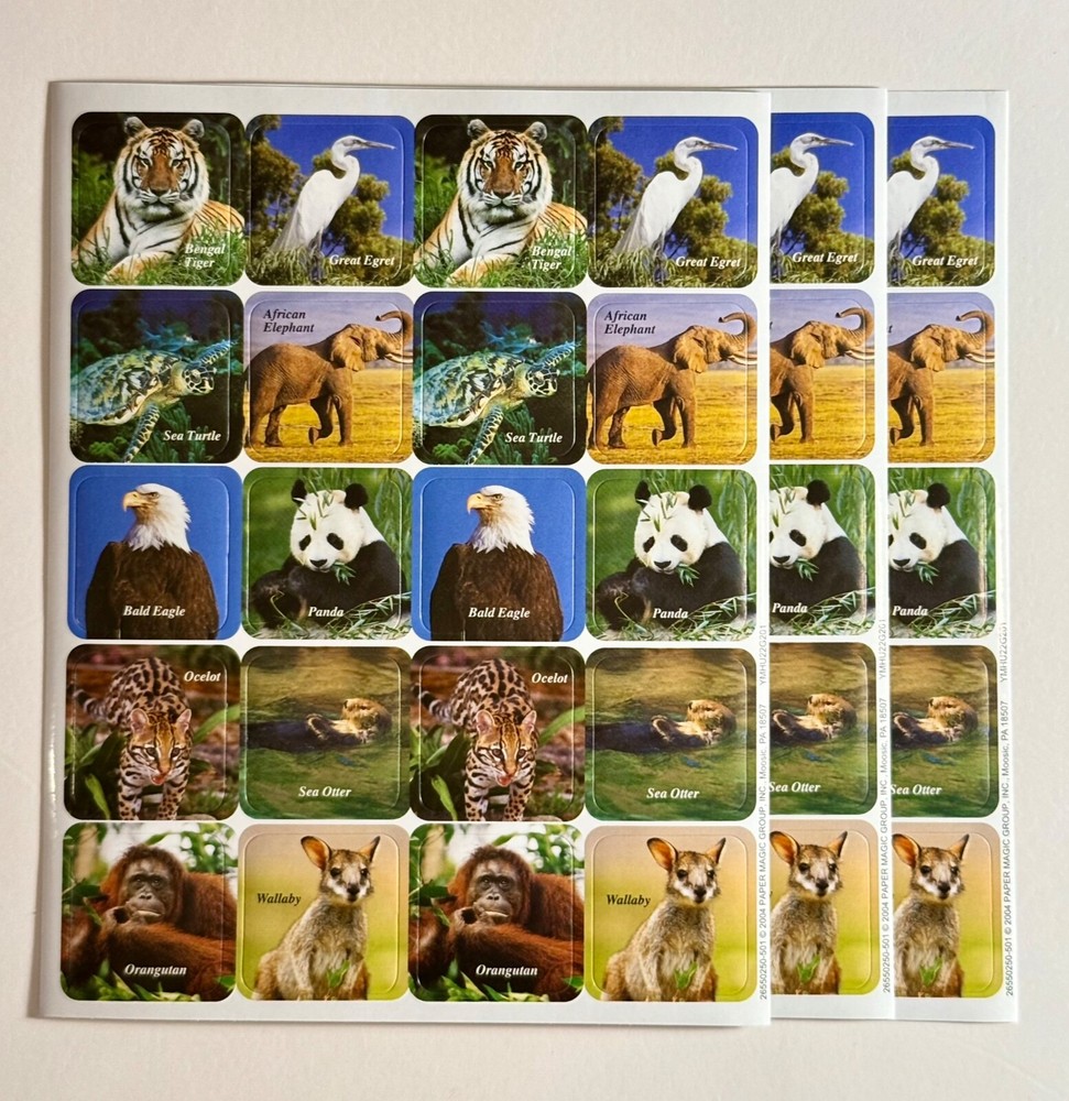 Vintage 60 Sticker Safari Animal Tiger Bald Eagle Sea Turtle Panda Otter Wallaby