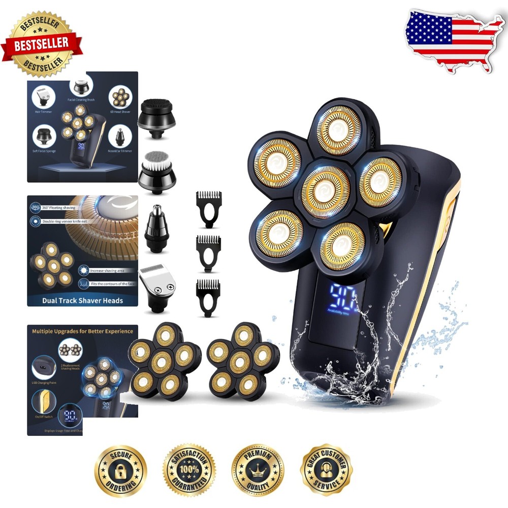 6D Floating Head Electric Shaver - Ergonomic Men's Grooming Kit with Attachments