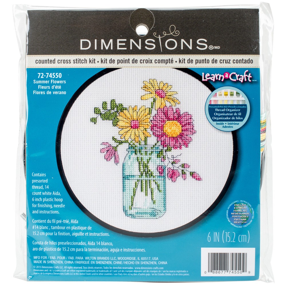 Dimensions/Learn A Craft Counted Cross Stitch Kit 6 inch Round Summer Flowers...