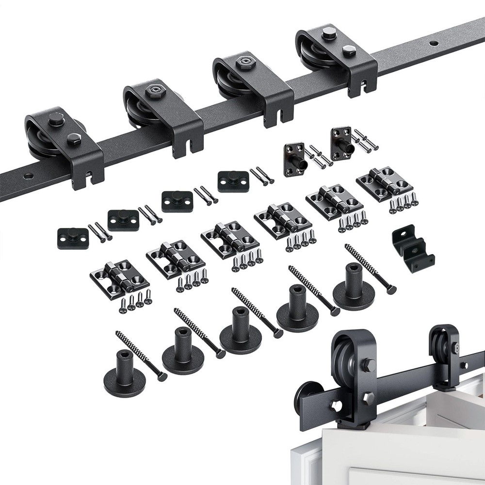 64in Black Bifold Sliding Barn Door Hardware Kit Brand New