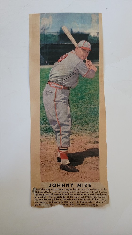 1940 Johnny Mize Cardinals NY Times Scrapbook Colorfoto Vintage Baseball Memorabilia