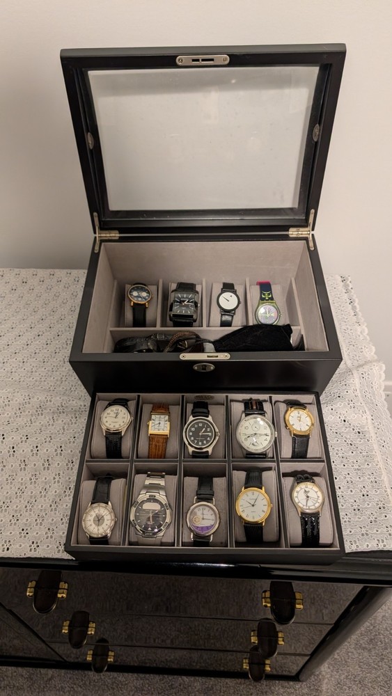 MAKE OFFER-Watch Collection of Various Pre-Owned Watches Displayed in Black Case