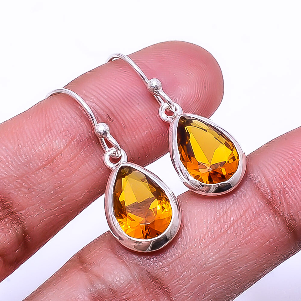 Citrine 925 Sterling Silver Earrings 1.17 Inch Valentine Gift E_9508_347_68