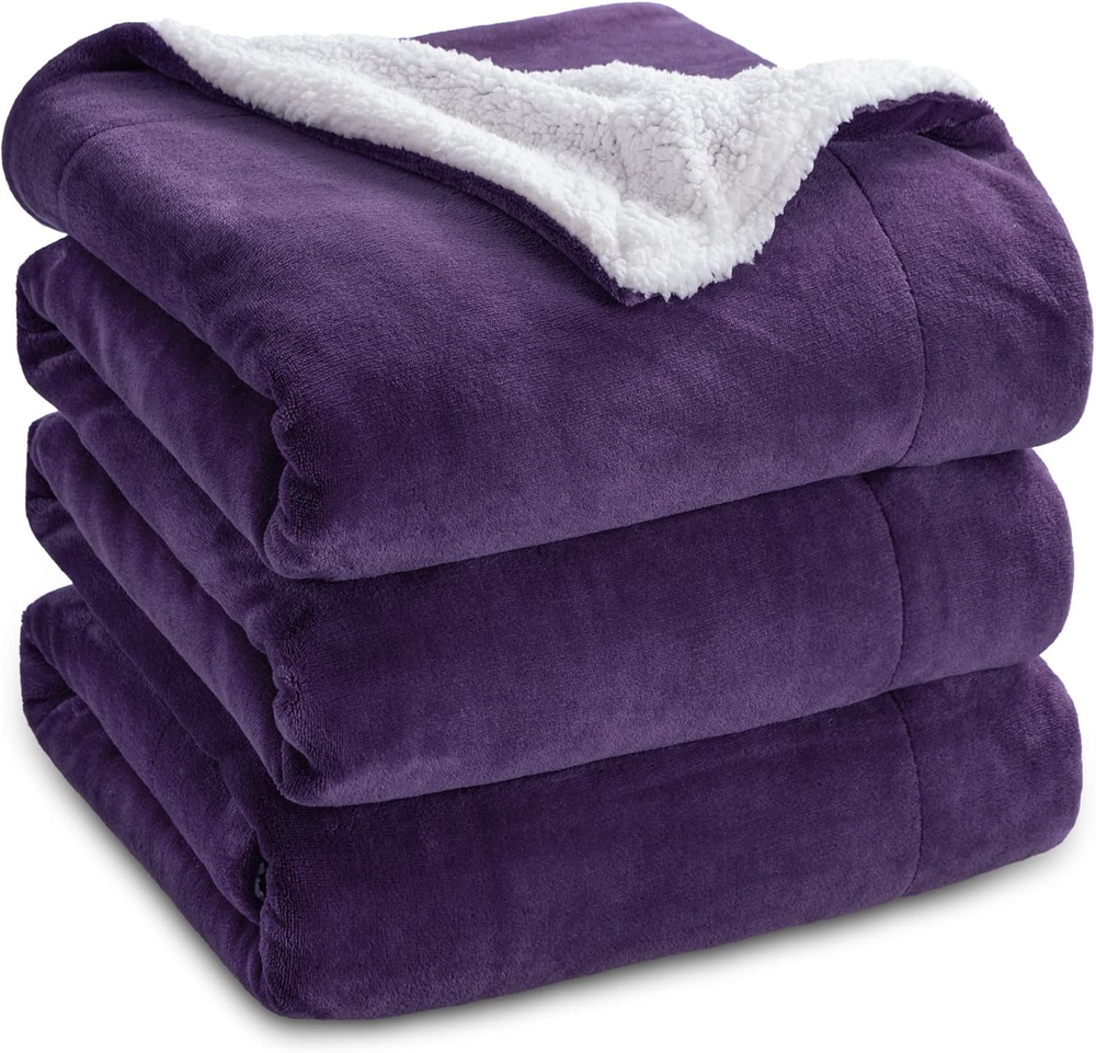Sherpa Fleece Queen Blanket 90x90 Inches Warm Plush for Winter Purple