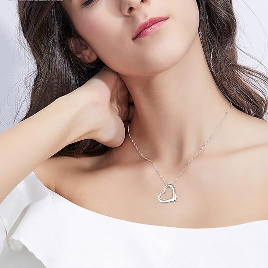 Women Jewelry Pendant 925 Silver Plated Heart Choker Chunky Chain Bib Necklace