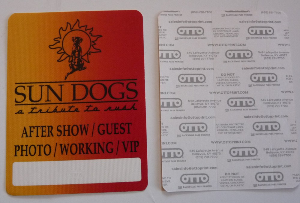 Sun Dogs A Tribute To Rush Concert Tour Backstage Pass D1