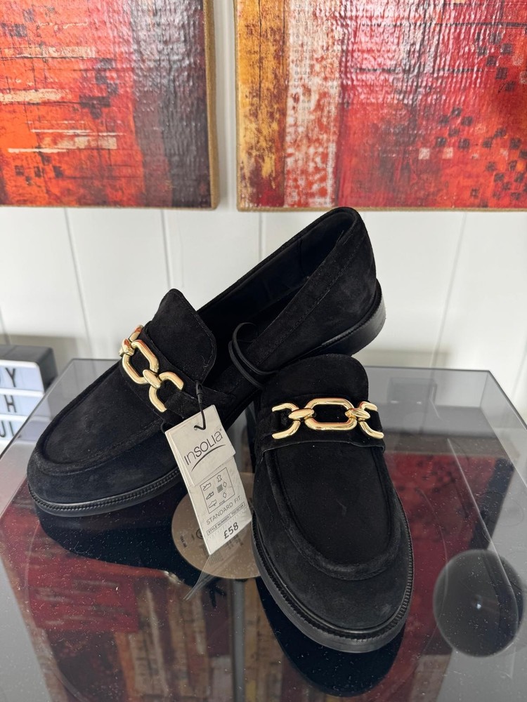 M&S Ladies Insolia Black Suede Loafers Size 7 New with Tags