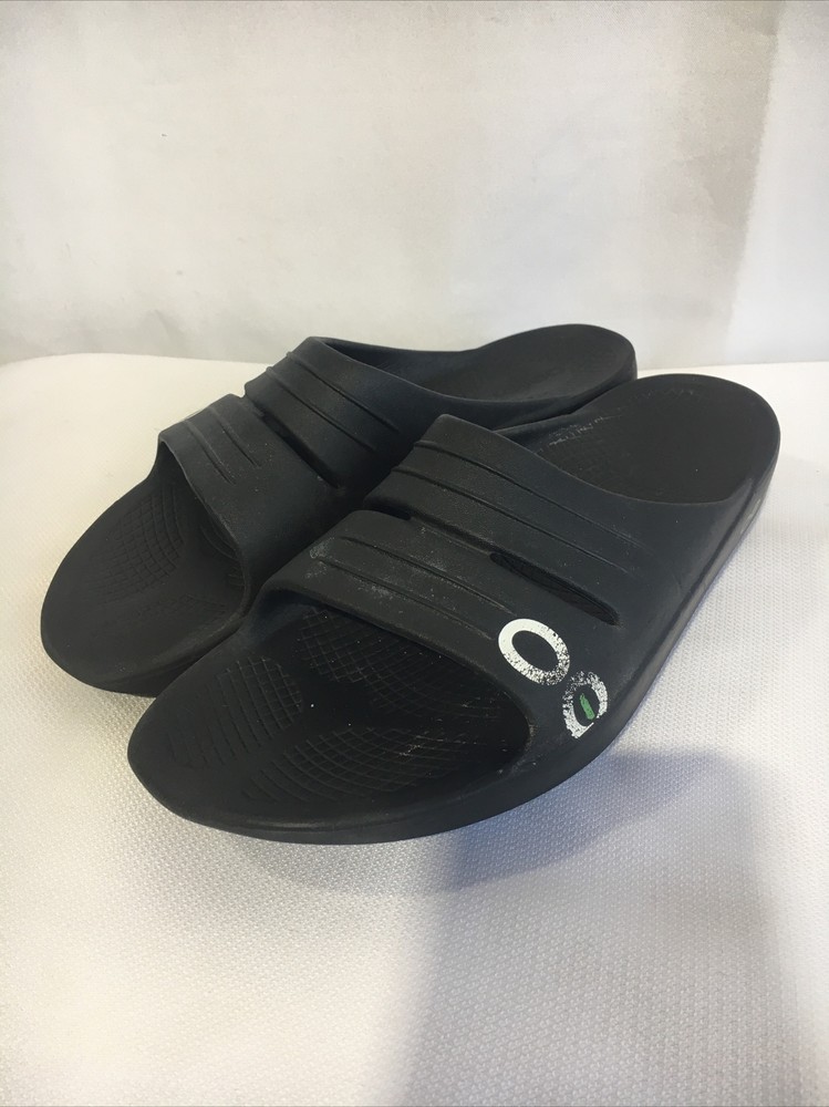 OOFOS OOahh Slides Unisex size Men's 7 Women's 9 Black Recovery Comfort Sandals
