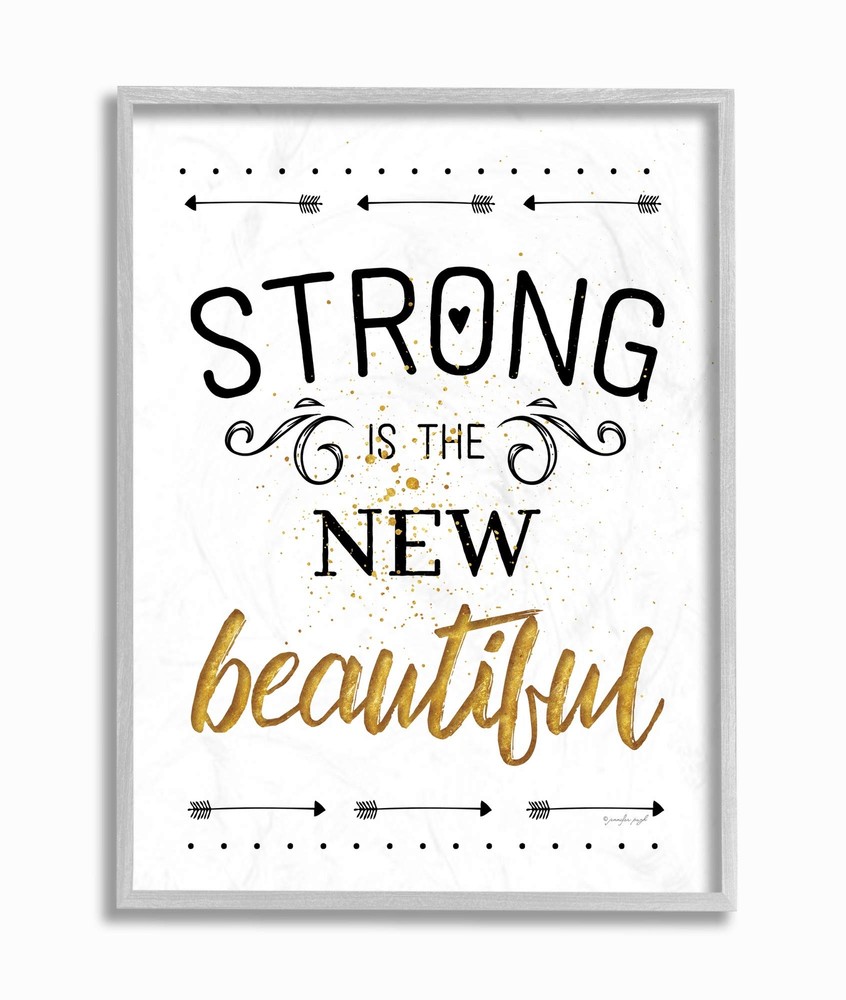 Strong is The New Beautiful Black White and Gold Typography Gray Framed Wall ...