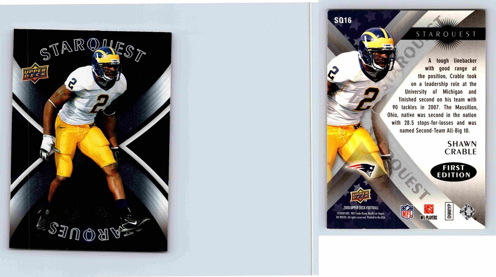 Shawn Crable Linebacker University Of Michigan Upper Deck 2008 Card SQ16