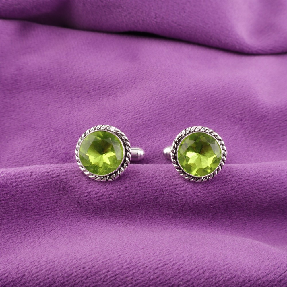 Peridot Stone Green Business Formal Valentines August Mens Cufflinks 925 Silver