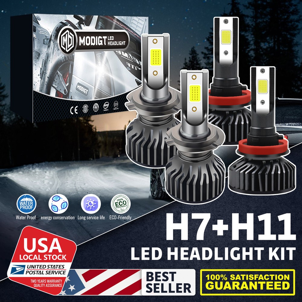 H7+H11 LED Headlight Bulbs Kit 120W White 20000LM Super White Durable Fog Light