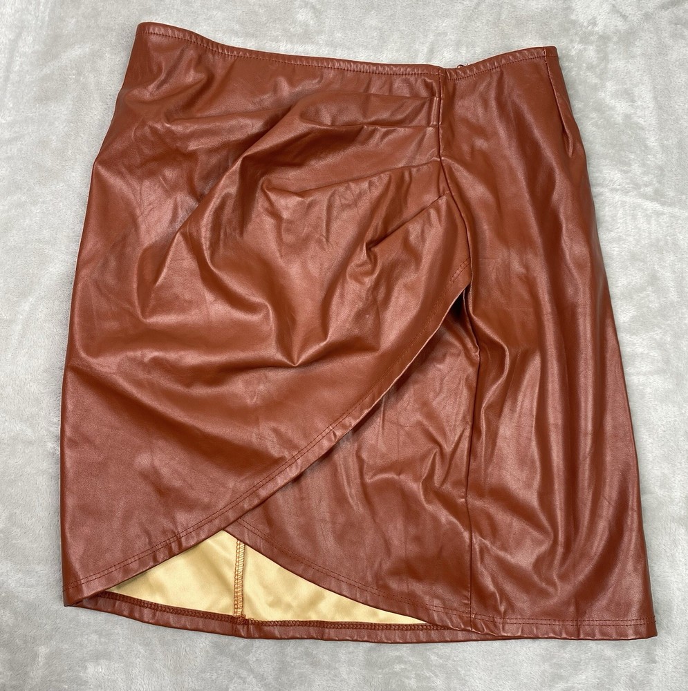 Windsor Faux Leather Mini Skirt for Women in Large Cognac