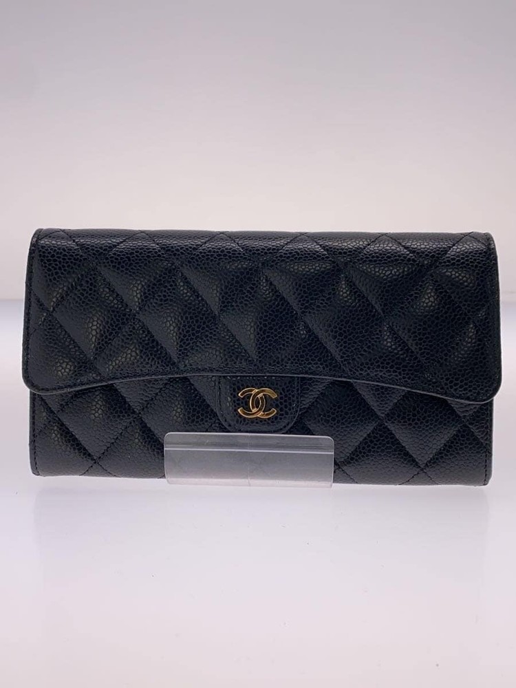 CHANEL Pre-Loved Black Caviar Matelassé Long Flap Wallet AP0241 in Good Condition