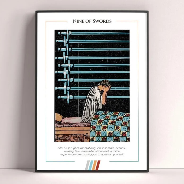 Nine of Swords Tarot Card Art Print Digital Download Poster