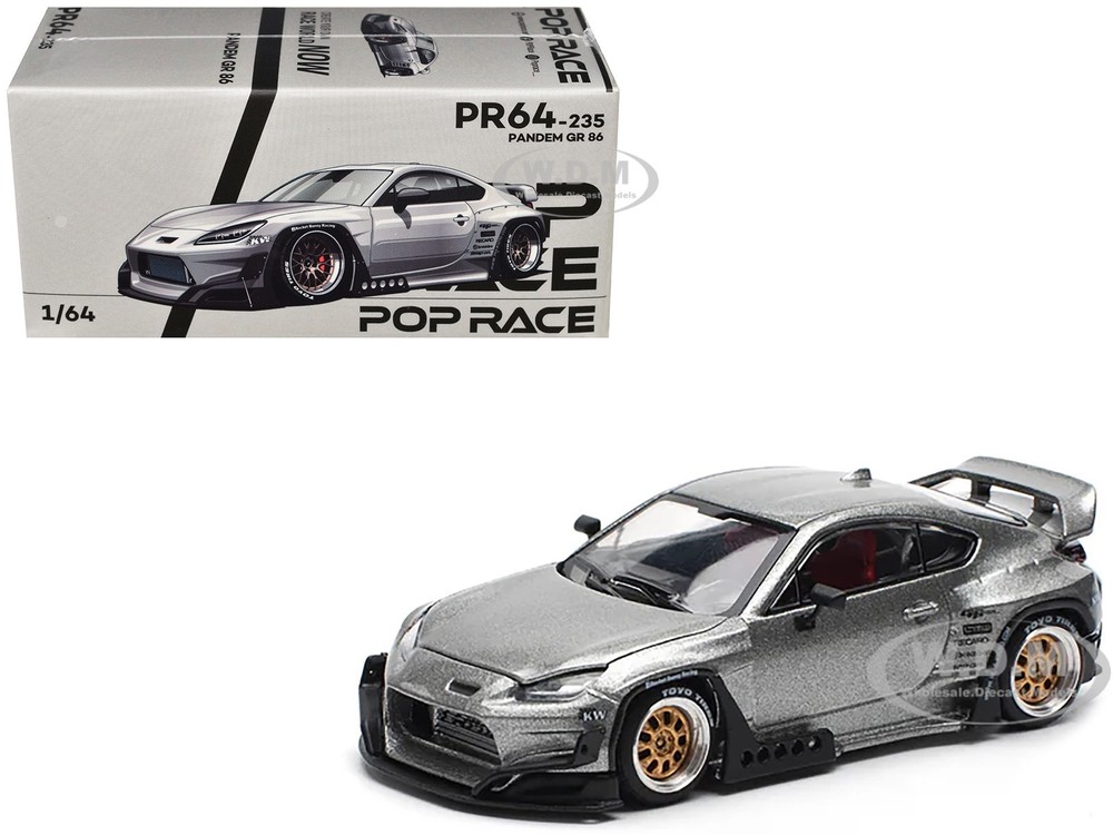 TOYOTA PANDEM GR86 SILVER 1/64 DIECAST MODEL CAR BY POP RACE PR640235