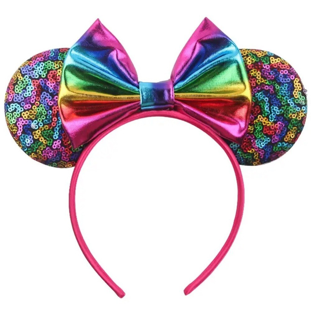 Minnie Mouse Rainbow Sequins Bow Ear Headband Disney NEW