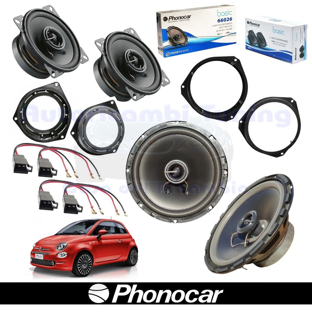 PHONOCAR 66026 + 66020 speakers Ant + Post 60w for Fiat 500 from 2007