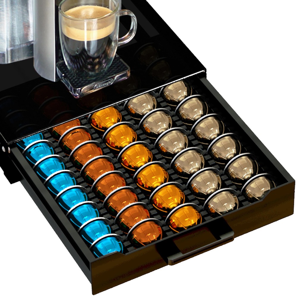 Deluxe Black Tempered Glass Coffee Pod Holder Drawer Organizer for Compact Storage