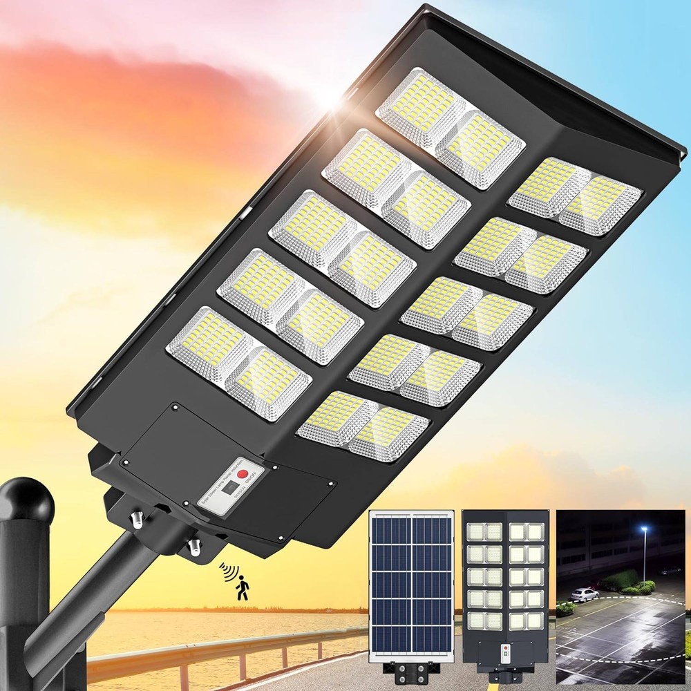 Large Outdoor Commercial 3000 W LED Solar Street Light Dusk-to-Dawn Road Lamp US