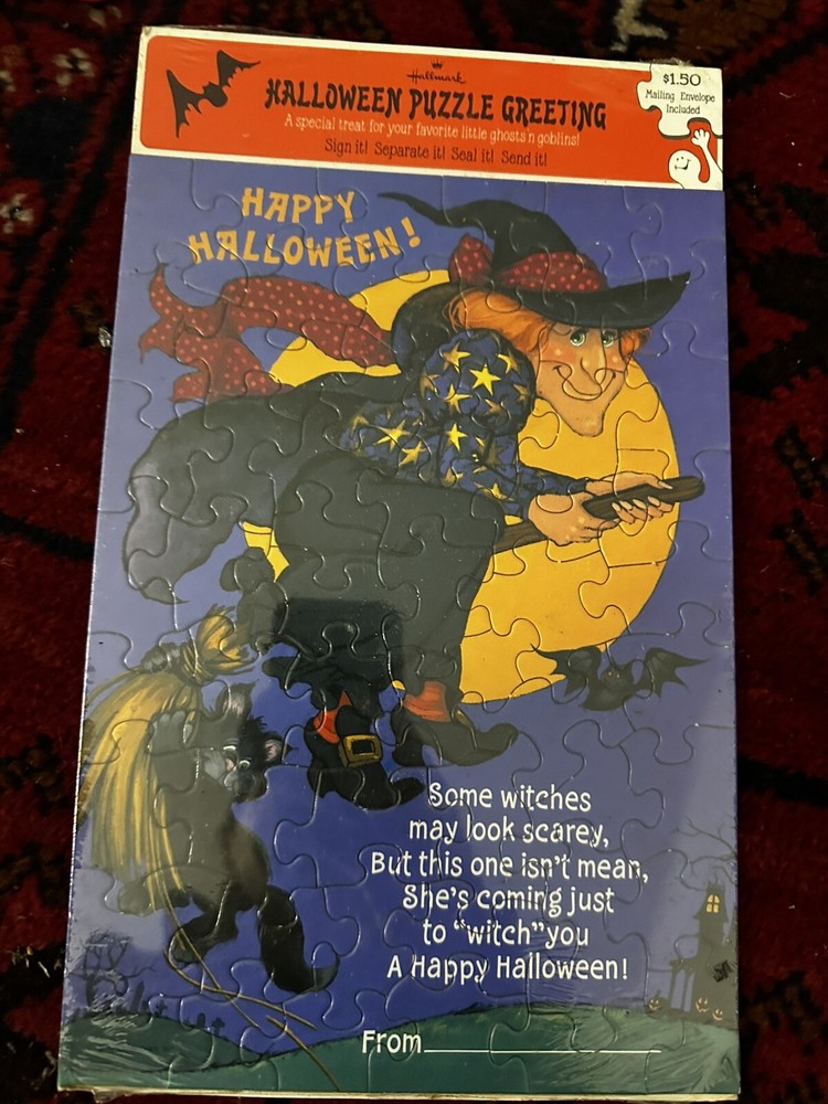 NEW VINTAGE Hallmark Halloween greeting card puzzles Witch