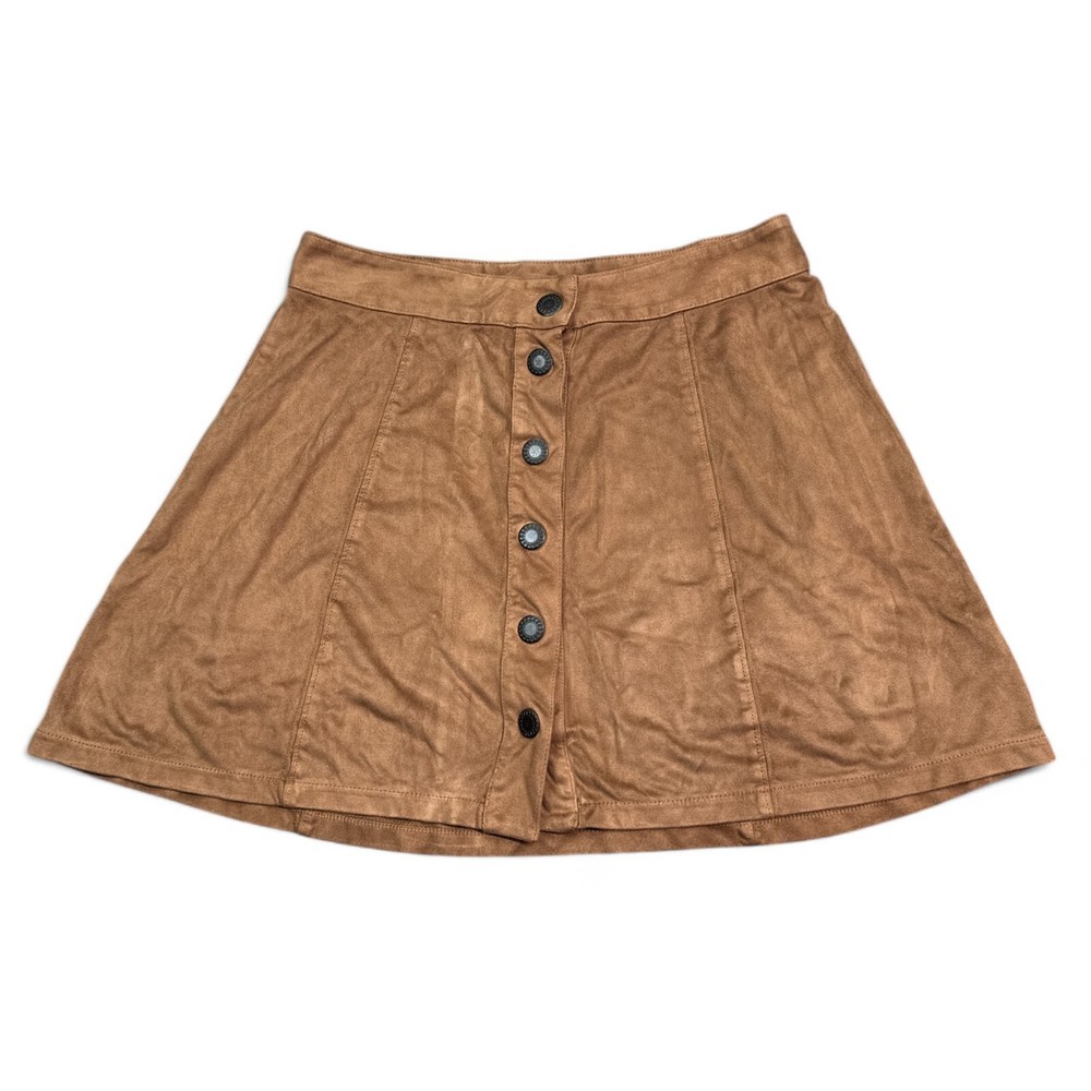 American Eagle Suede Mini Skirt Womens Size 2 Brown Beige Snap Button Up Boho