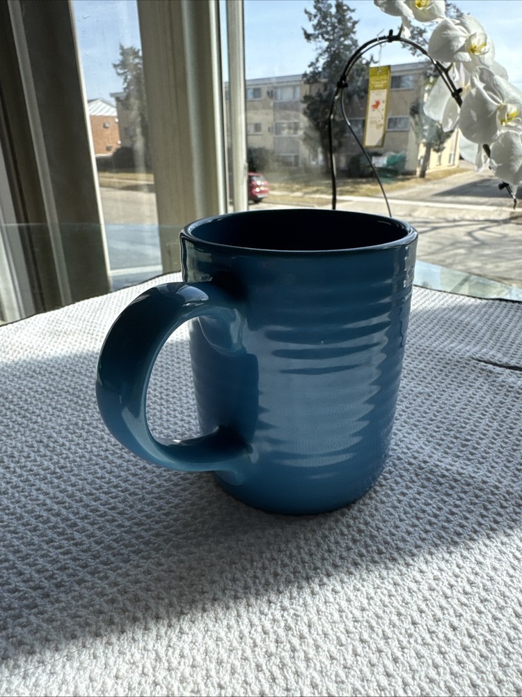 Royal Norfolk Blue Stoneware Ceramic Ribbed Coffee Mug Greenbrier  