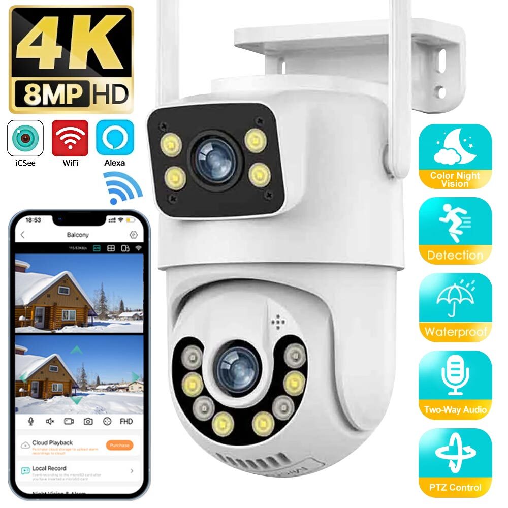 8MP 4K HD IP Wifi Camera Outdoor Dual Lens Auto Tracking Security Surveillance