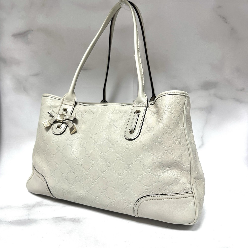 GUCCI Princy Tote Bag Sima Leather Ivory Authentic