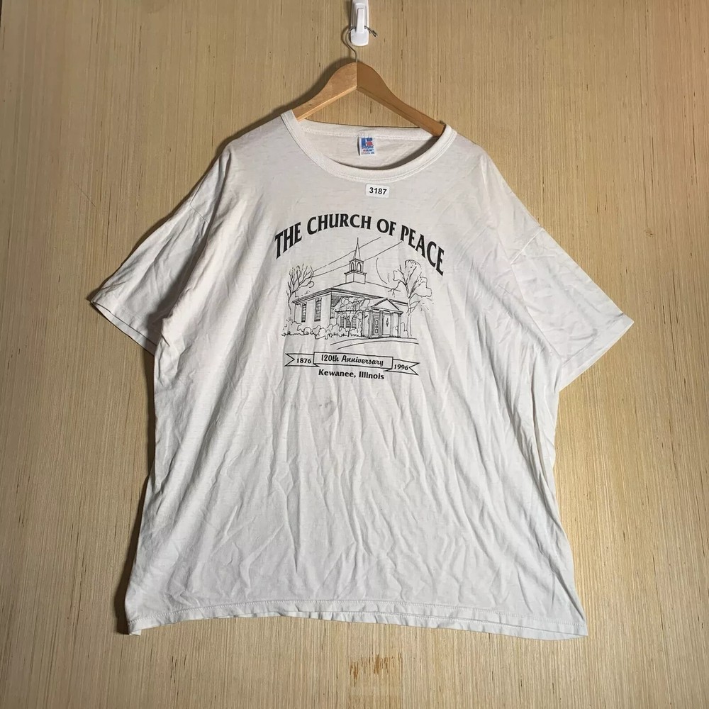 Vintage The Church Of Peace Shirt Adult 2XL White Short Sleeve Men's Pullover 80