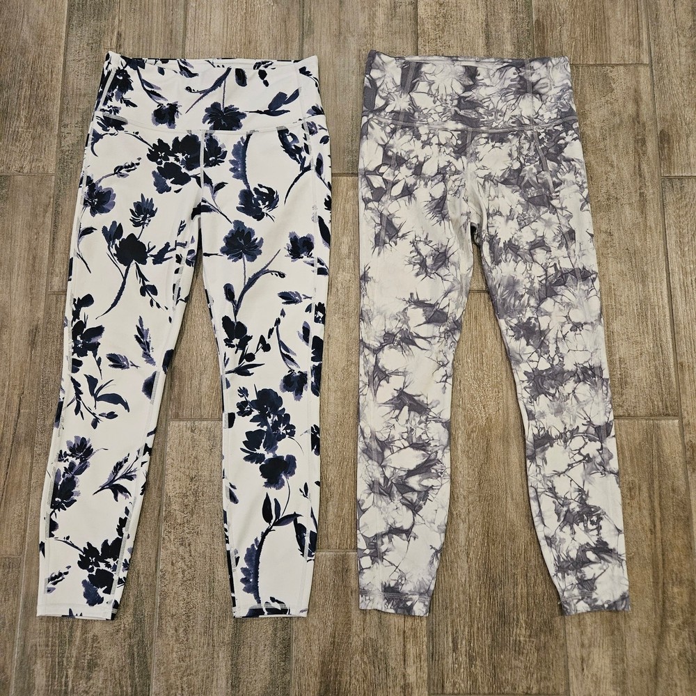 Athleta Womens Size S High Rise 7/8 Leggings Lot of 2 Floral Tie Dye Grey White