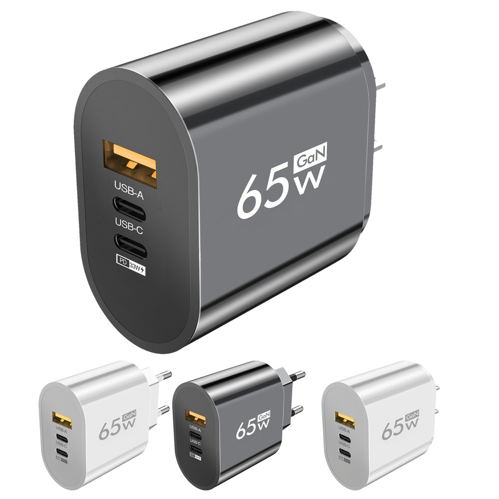 65W Fast Wall Charger with Multiple Ports USB-C and USB-A PD Compatible