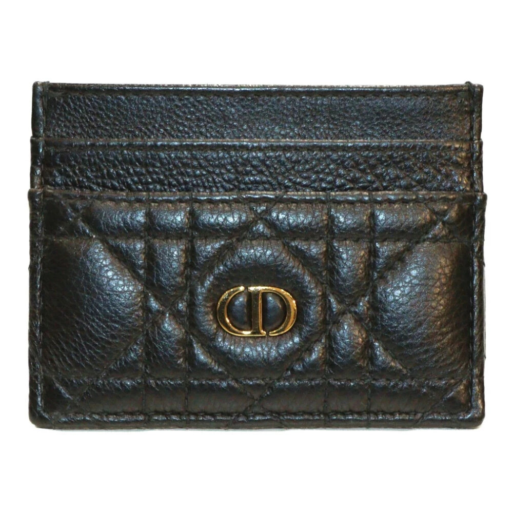 Dior Caro Freesia Black Calfskin Leather Cannage Card Holder Auth