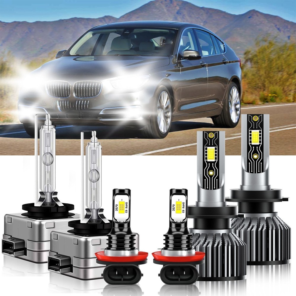 LED Headlight Fog Light Bulbs 6500K white kit For BMW 535i GT xDrive 2011-2011