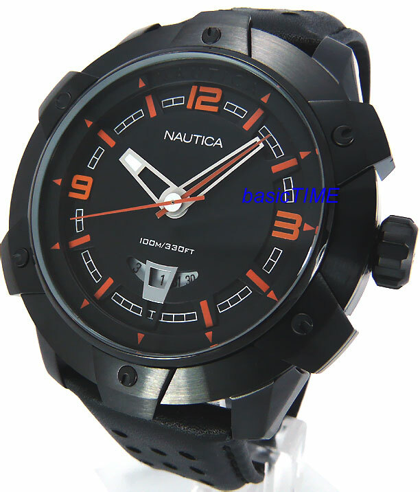 NAUTICA N28001G Japan Movement 100M Waterproof Black Leather Stainless Steel Watch Super Clearance-image