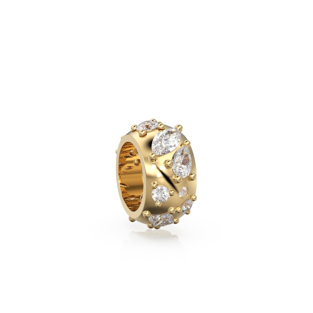 14k Italian Gold Diamond Rondel / Prong & Bezel Set Spacer Charm Rondelle Bead