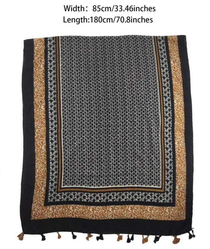 Tassel Scarf with Leaf Border for All-Season Warmth and Sun Protection