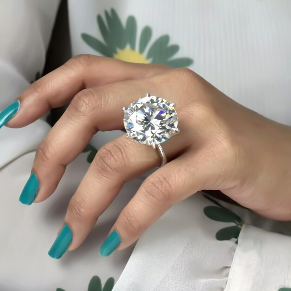 20 Ct Certified White Diamond Solitaire Ring Statement Piece for Wedding
