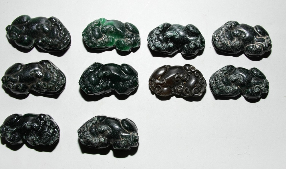 4CM Chinese Jade PiXiu Guardian Beast Amulet Pendant Set