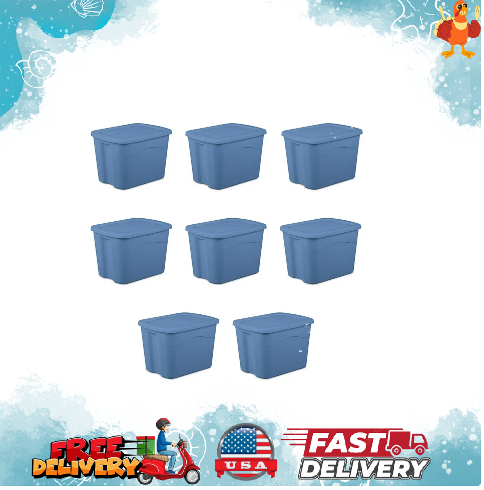 18-Gallon Large Plastic Storage Bins with Snap-On Lids, Set of 8