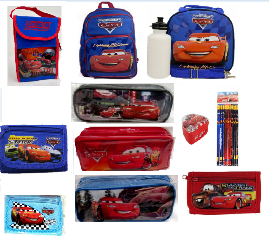 Disney Cars Backpack Lunch Box Pencil Pouch Wallet Set for School-image