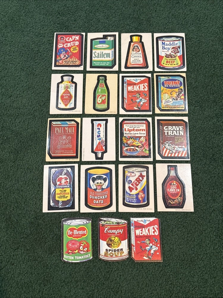 Lot of 19 Different Original 1973 Wacky Packs Stickers, Whit Backs, LOOK-COOL!