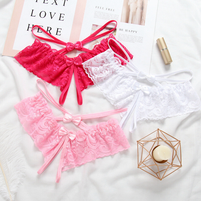 New 3pack Lot Sexy Women Lace Panties Crotchles Brief Sheer Underwear Thong