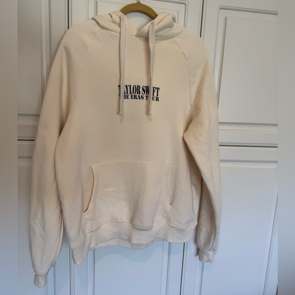 Taylor Swift The Eras Tour Sweatshirt Size XS Cream Hoodie Pocket Pop Oversized