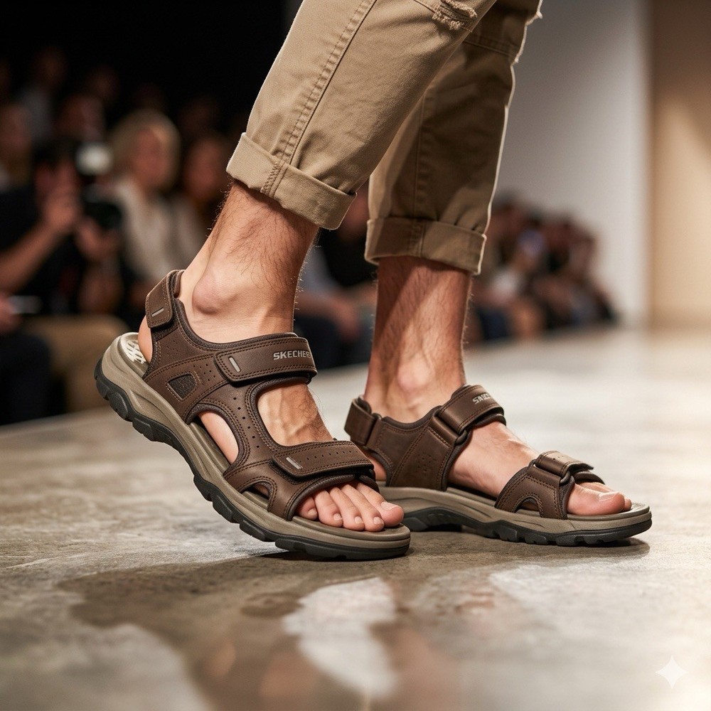 Skechers Sandals Tresman Garo Relaxed Fit Luxe Foam Comfort Mens Sz 10 Chocolate