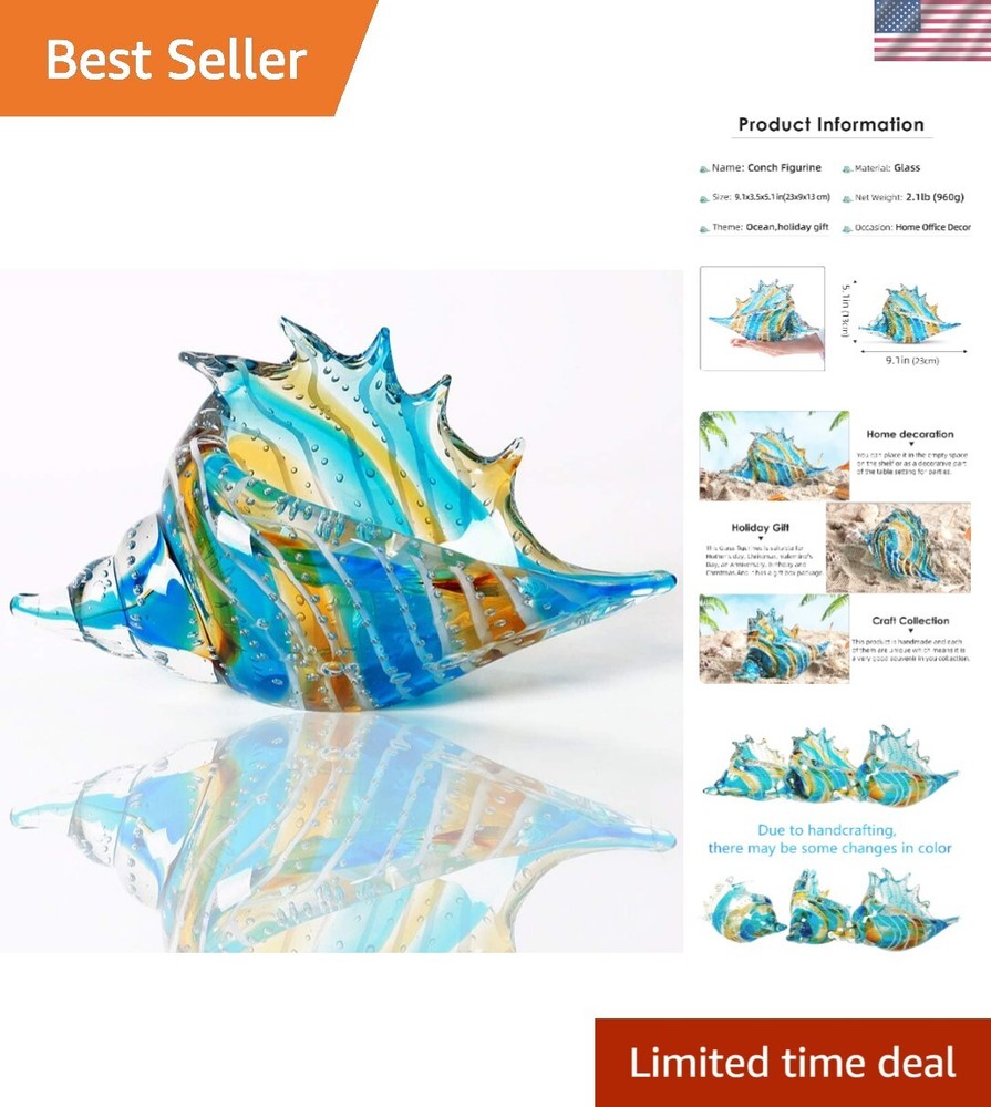 Hand Blown Glass Conch Figurines Ornament,Sea Animal Ornament for Home Decor,...