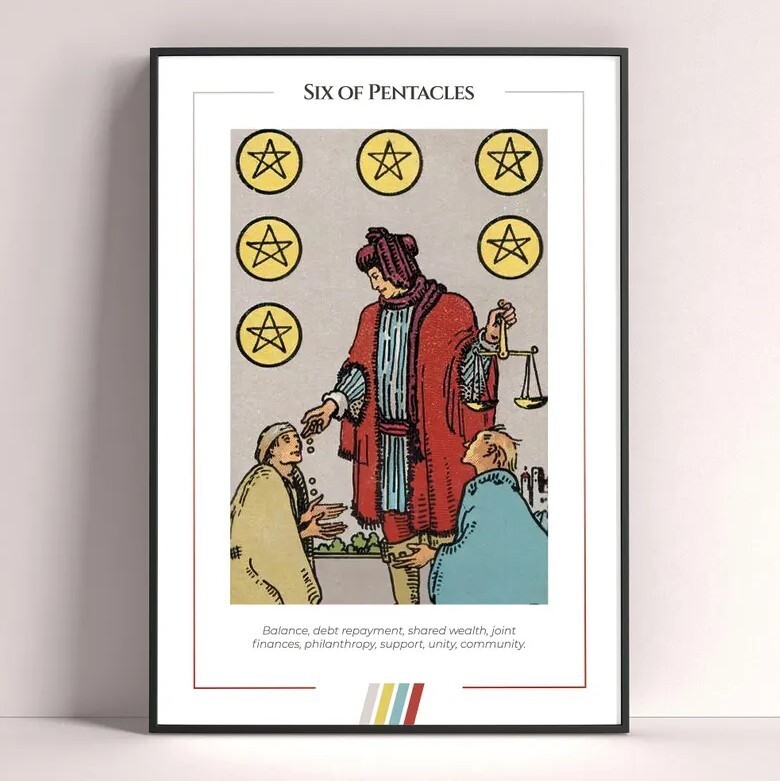 Six of Pentacles Tarot Card Art Print Digital Download