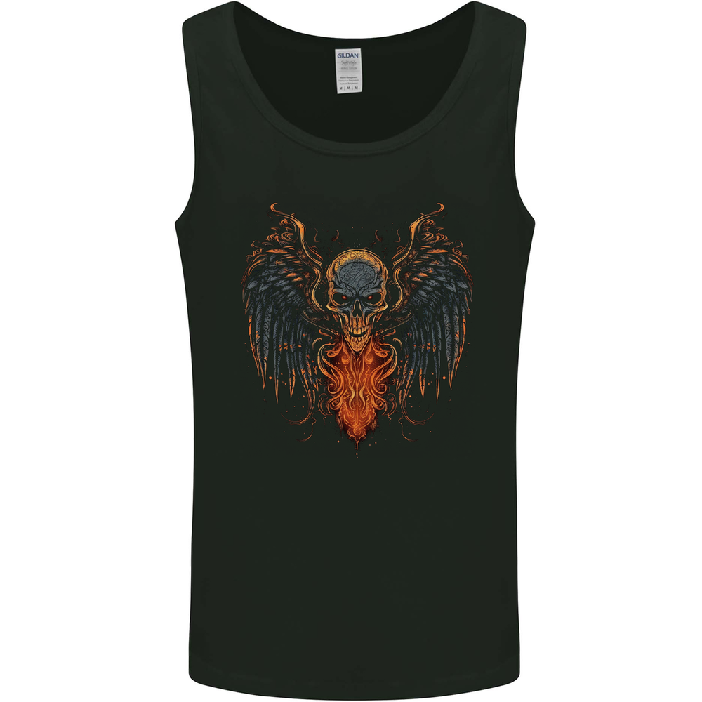 Fallen Angel Skull Demon Wing Flames Mens Vest Tank Top
