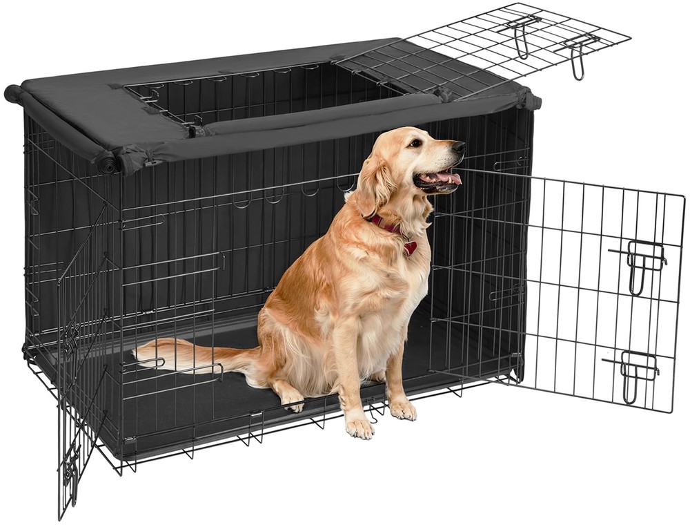36 inch Dog Crate for Large Dogs with Three Doors & Cover-Metal Wire Dog Cage...